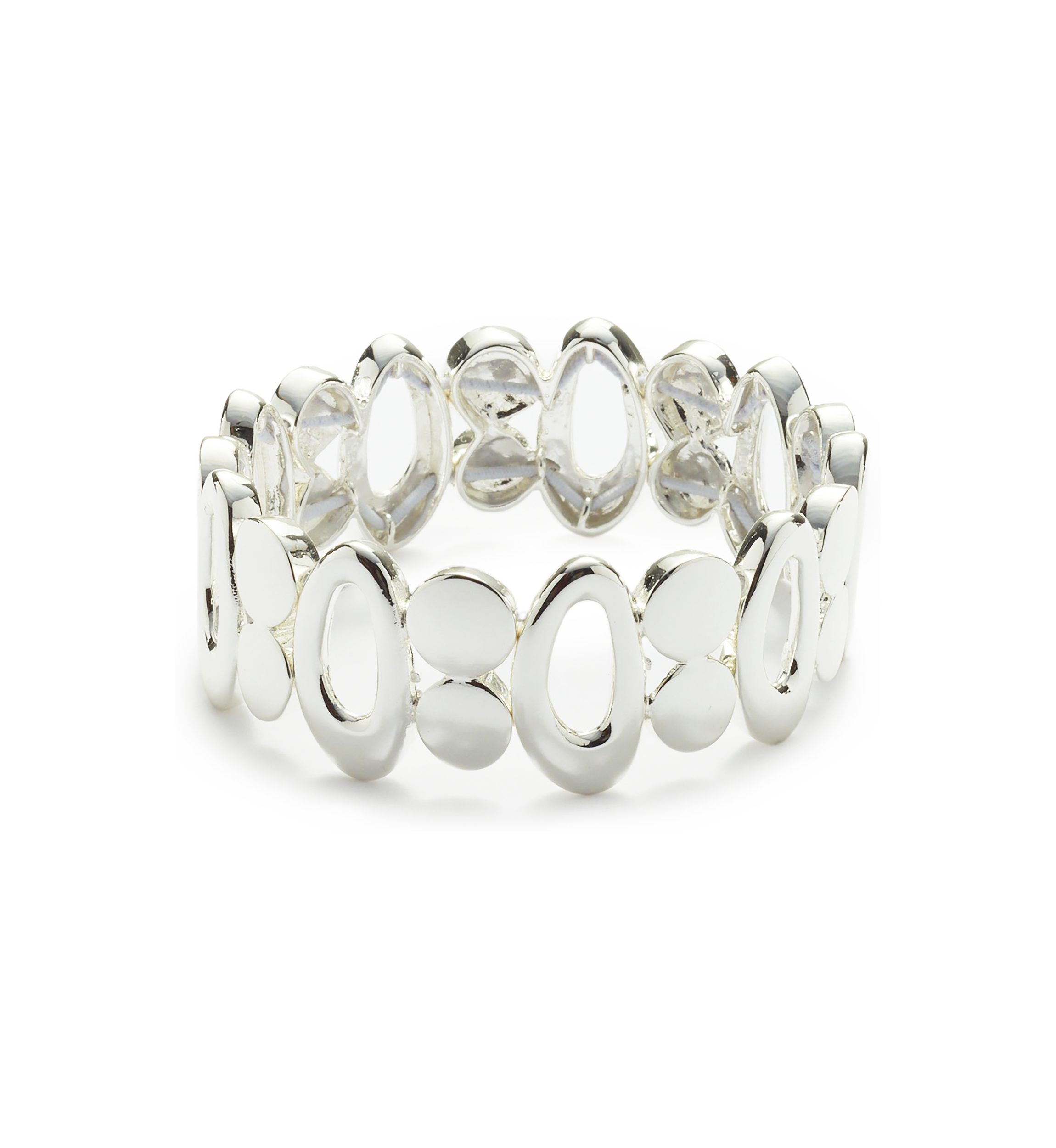 Silver Tone Open Links Discs Stretch Bracelet