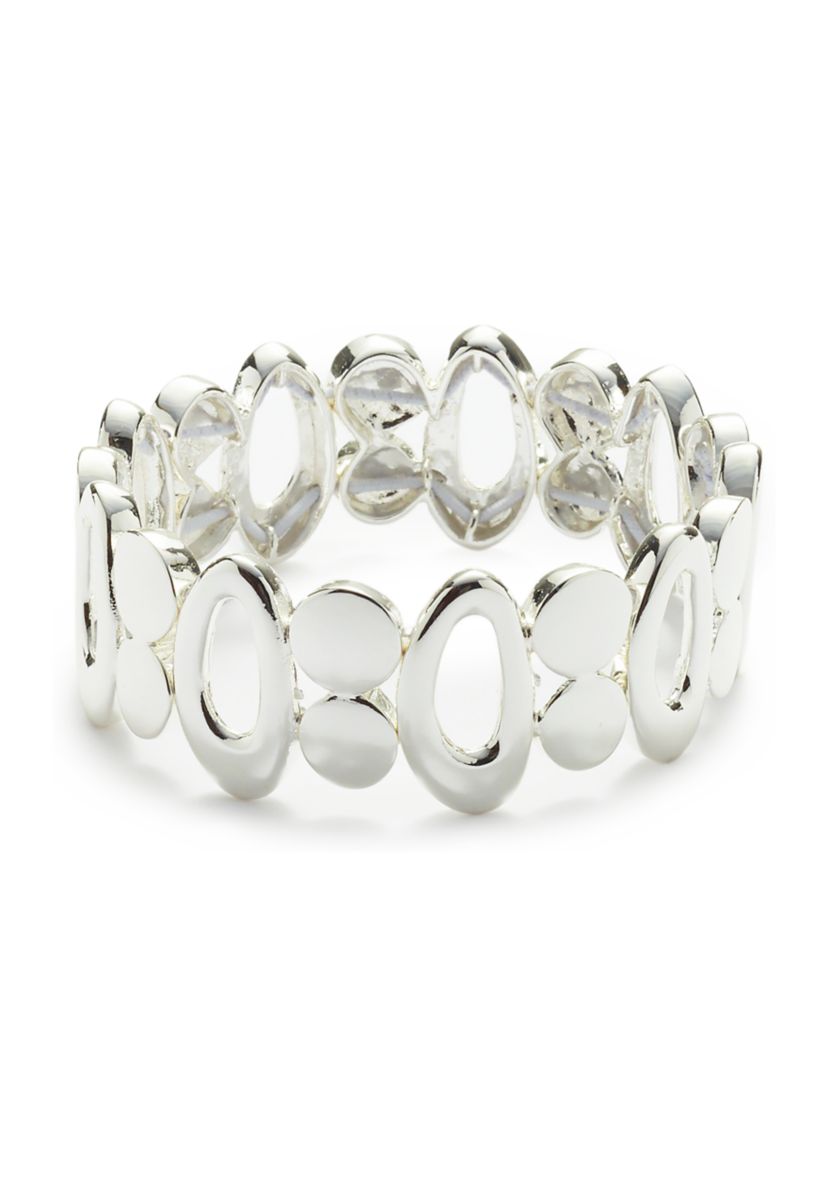 Silver Tone Open Links Discs Stretch Bracelet