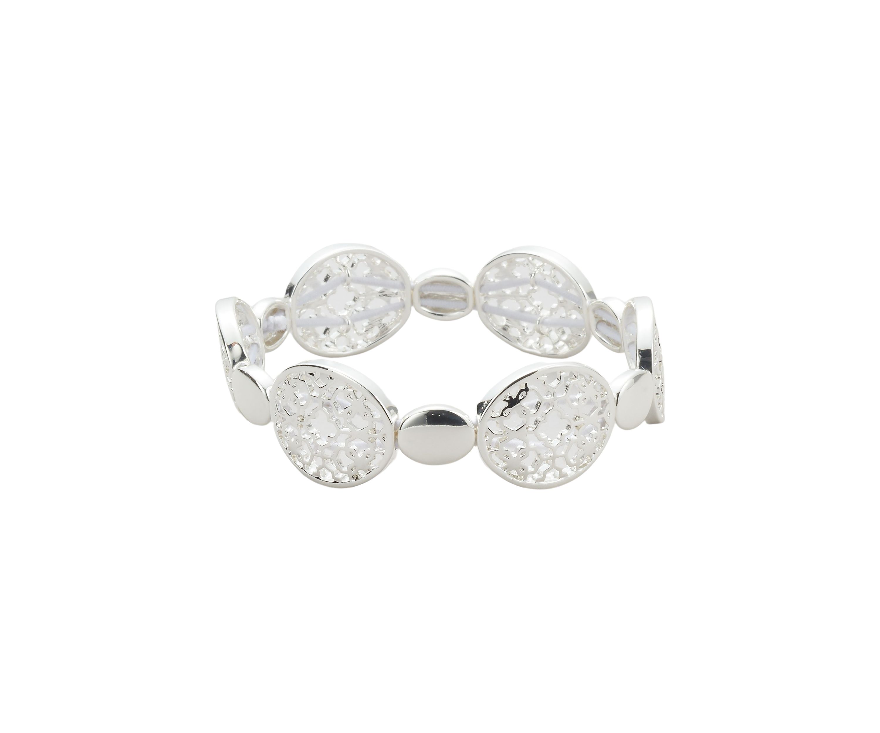 Silver Tone Openwork Metal Stretch Bracelet