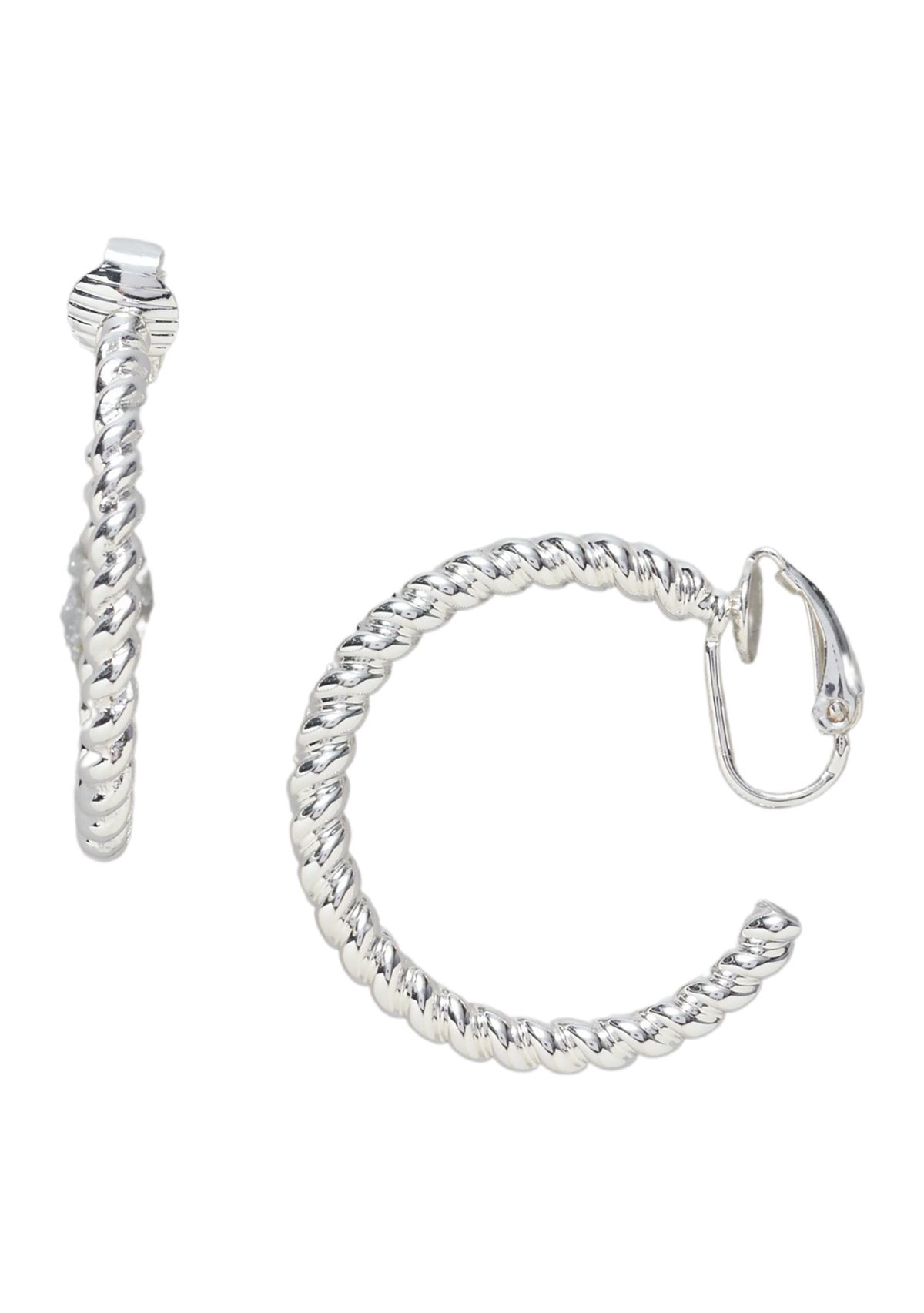 Silver Tone 30 Millimeter Rope Hoop Clip Earrings