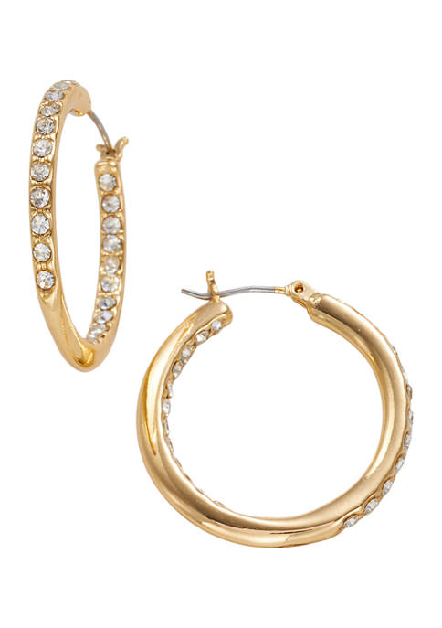 Belk Gold Tone Click Top Crystal Hoop Earrings