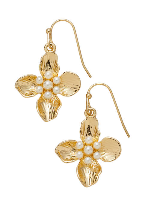 Belk Gold Tone Pearl Flower Drop Earrings