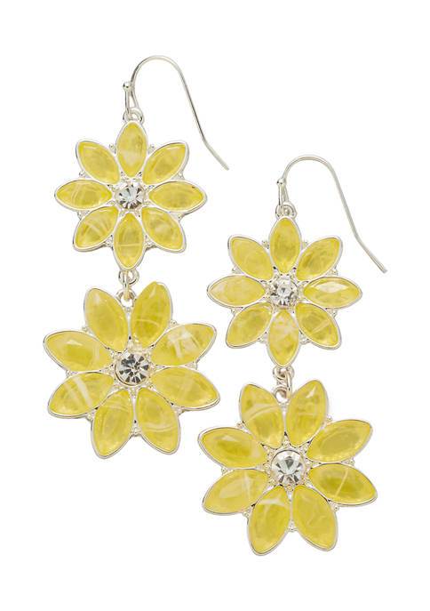 Belk Silver Tone Yellow Flower Double Drop Earrings