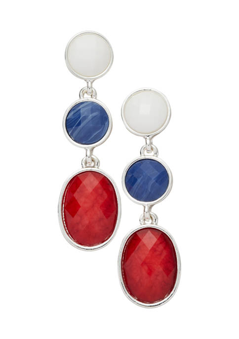 Belk Silver Tone Red White Blue Post Oval