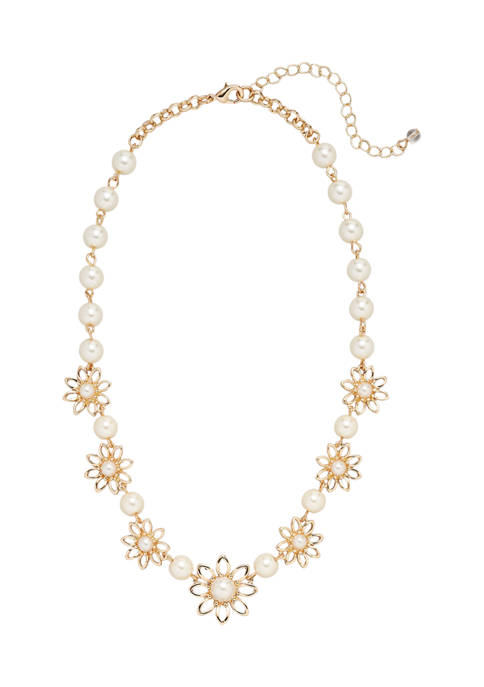 Anne Klein Gold Tone Anne Klein Pearl and Crystal Collar Necklace | belk