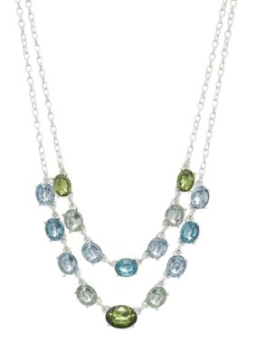 Chaps 18 Inch-36 Inch Silver Tone Blue Convertible Charms Necklace | belk