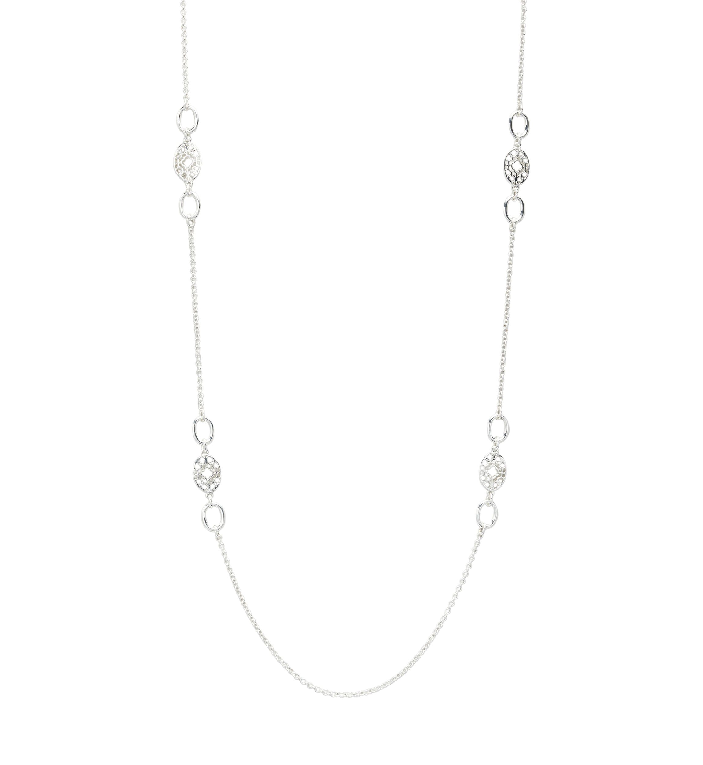 Silver Tone 42 Inch Openwork Metal Strandage Necklace