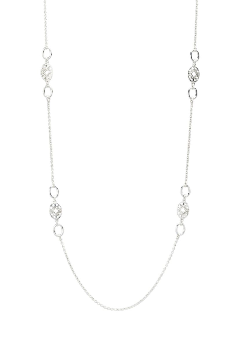 Silver Tone 42 Inch Openwork Metal Strandage Necklace