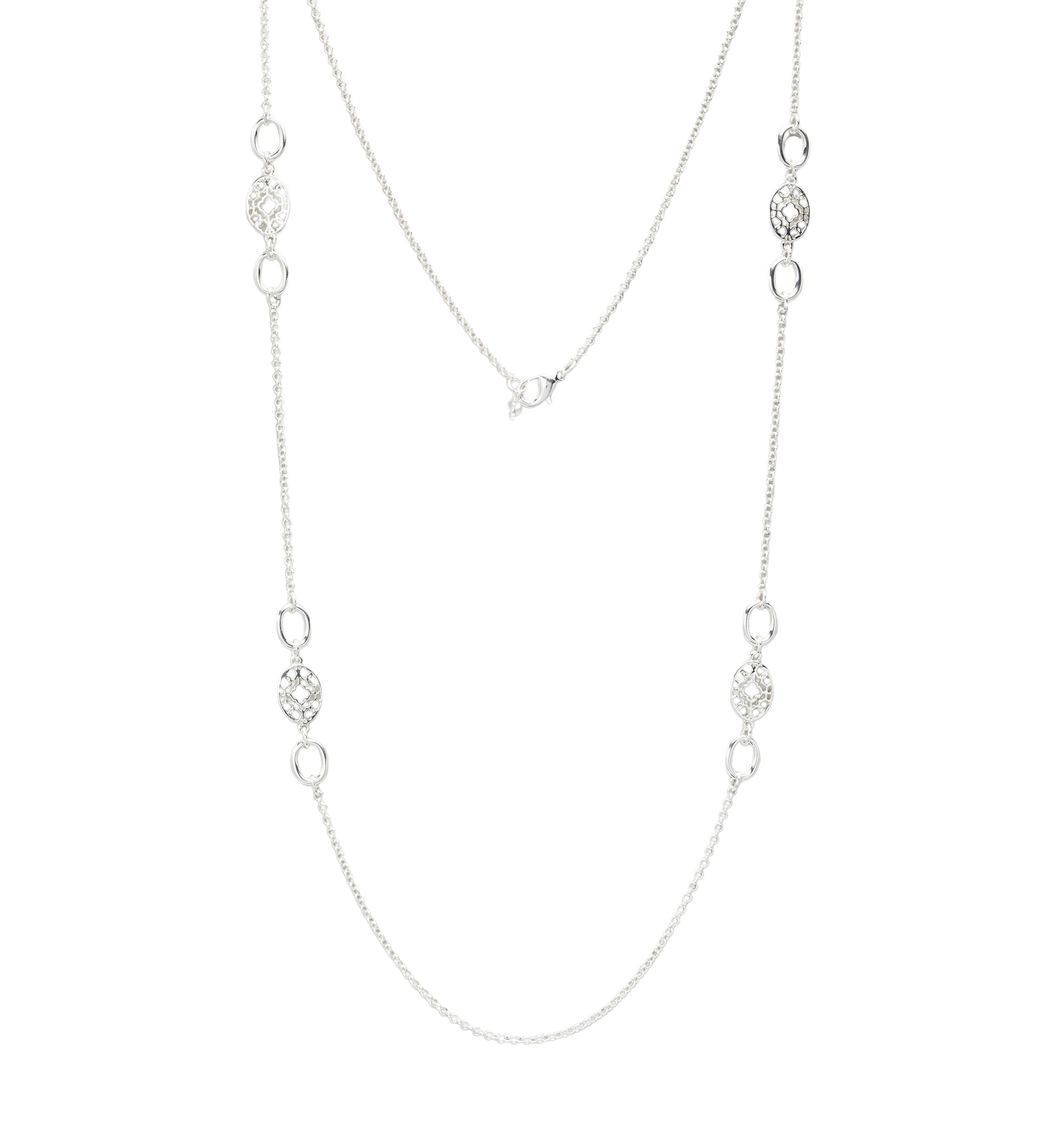 Silver Tone 42 Inch Openwork Metal Strandage Necklace
