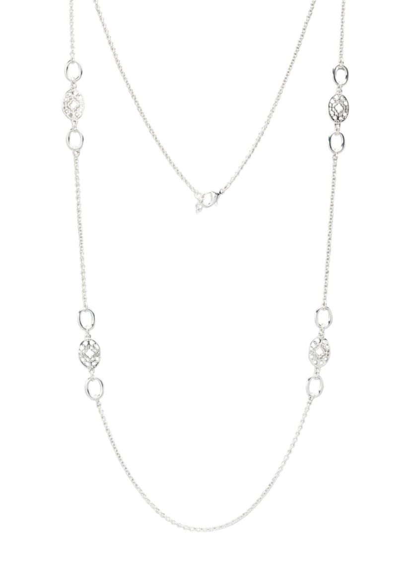 Silver Tone 42 Inch Openwork Metal Strandage Necklace