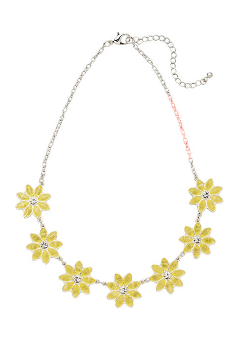Belk Silver Tone Yellow 16+3&quot; Flower Pendant Necklace