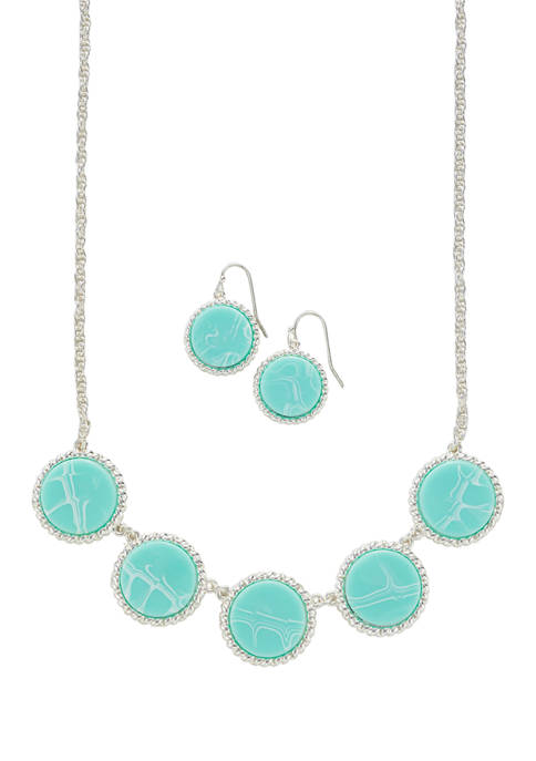 Belk Silver and Turquois Rope Necklace and Earrings