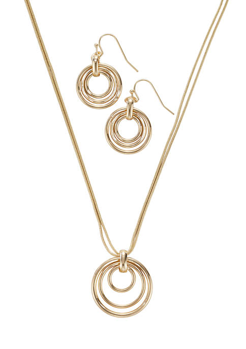 Belk Metal Orbital Pendant Necklace and Earrings Set