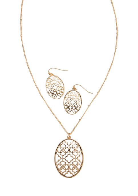 Belk Gold Tone Oval Openwork Pendant Necklace and