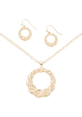 Belk Gold Tone Round Textured Pendant Necklace and Earrings Set | belk