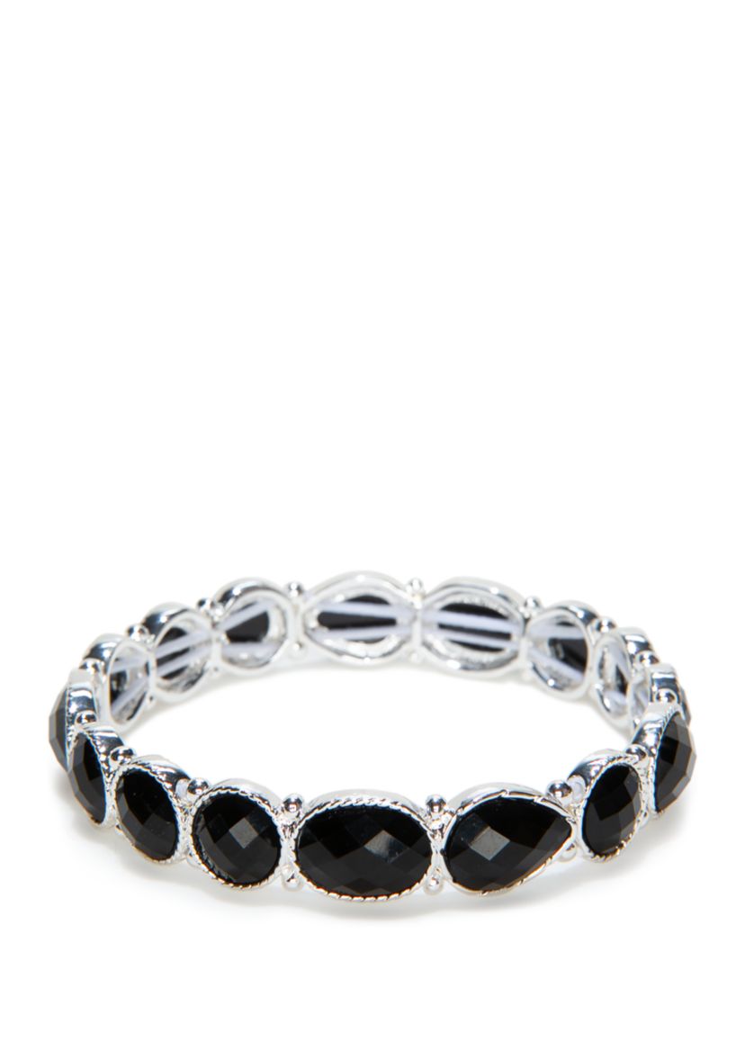 Silver Tone Stone Stretch Bracelet 