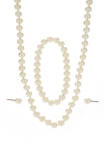 3 Piece Pearl Necklace, Earrings and Bracelet Set