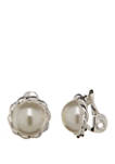 Silver Tone Pearl Button Clip Earrings
