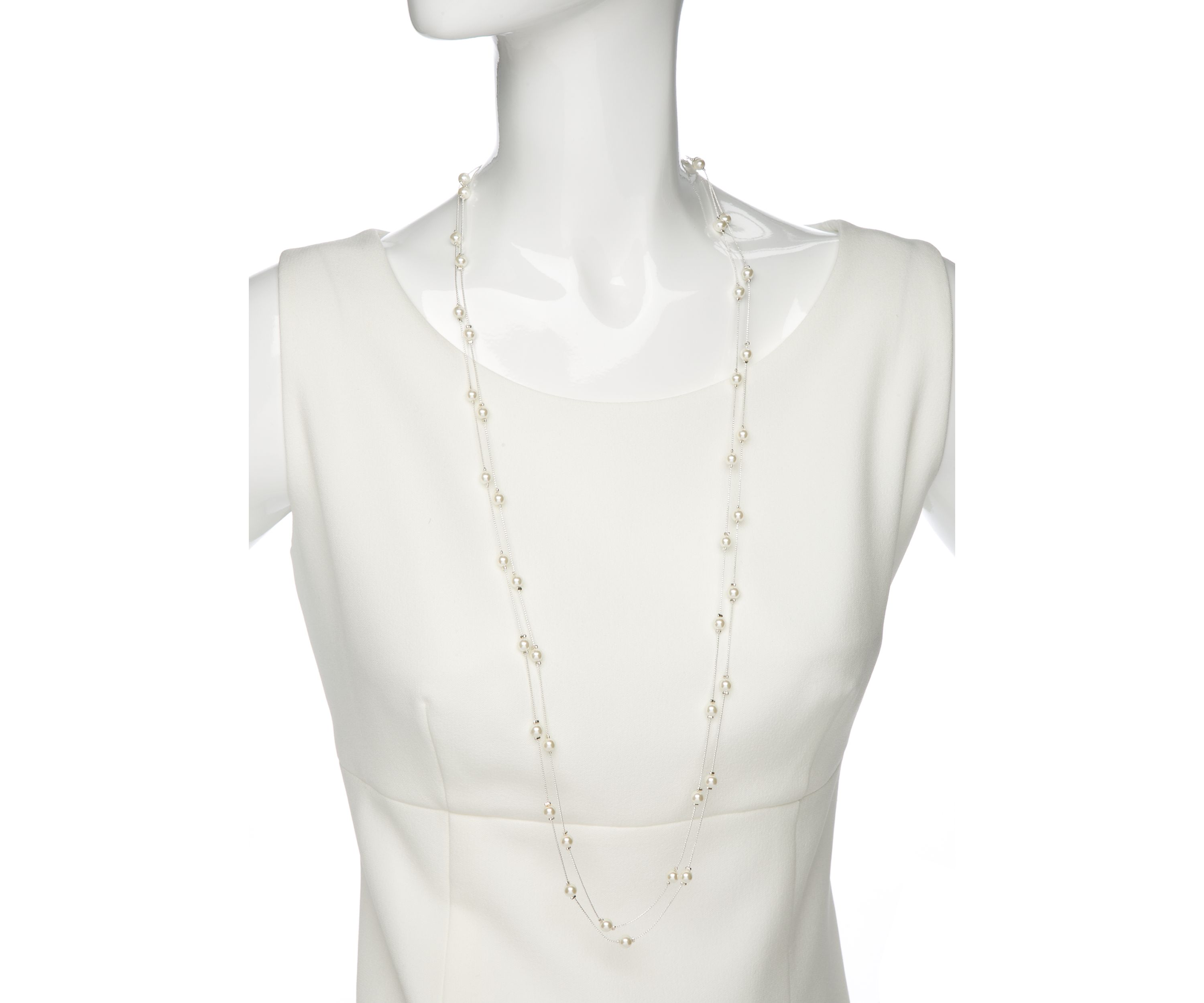 6 Millimeter White Pearl Long Chain Necklace 