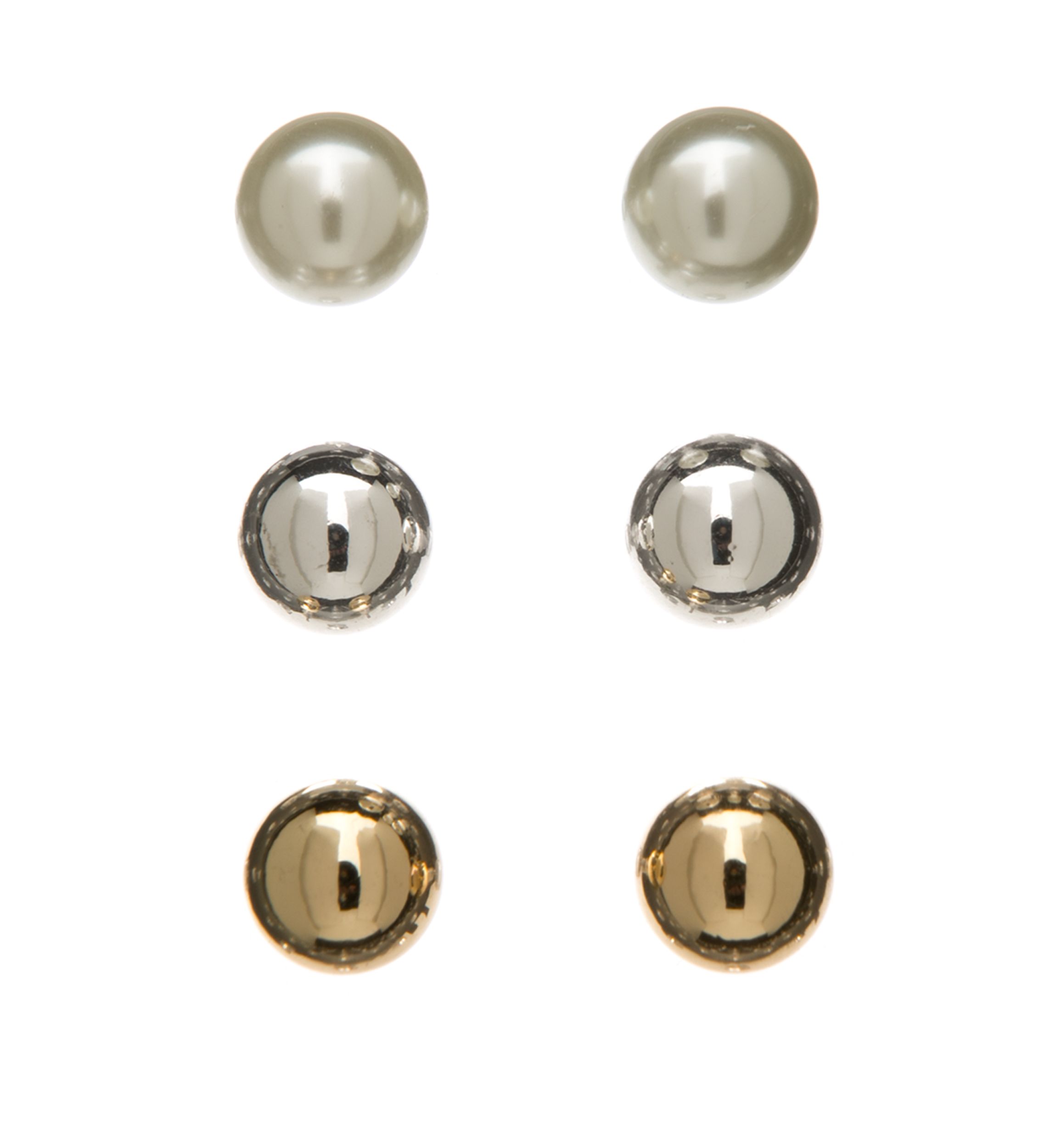  8 Millimeter Silver and Gold Tone Pearl Earring Trio  