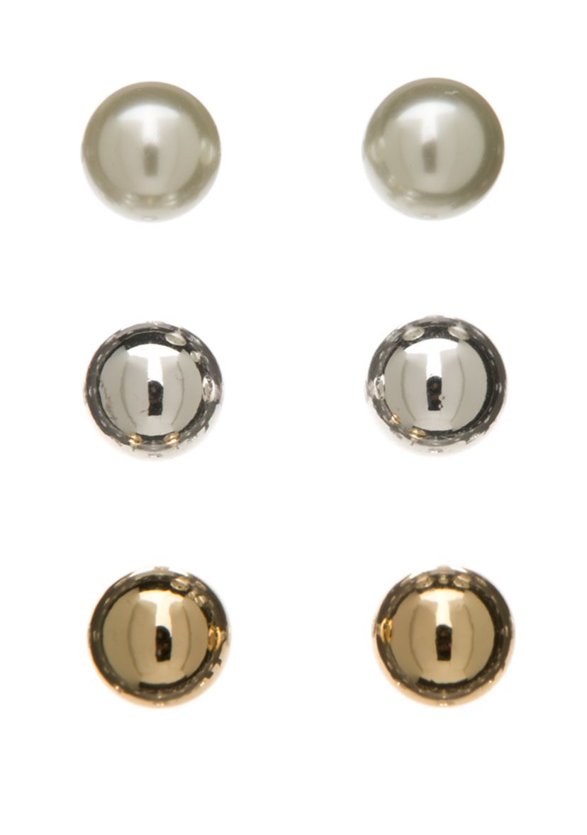  8 Millimeter Silver and Gold Tone Pearl Earring Trio  