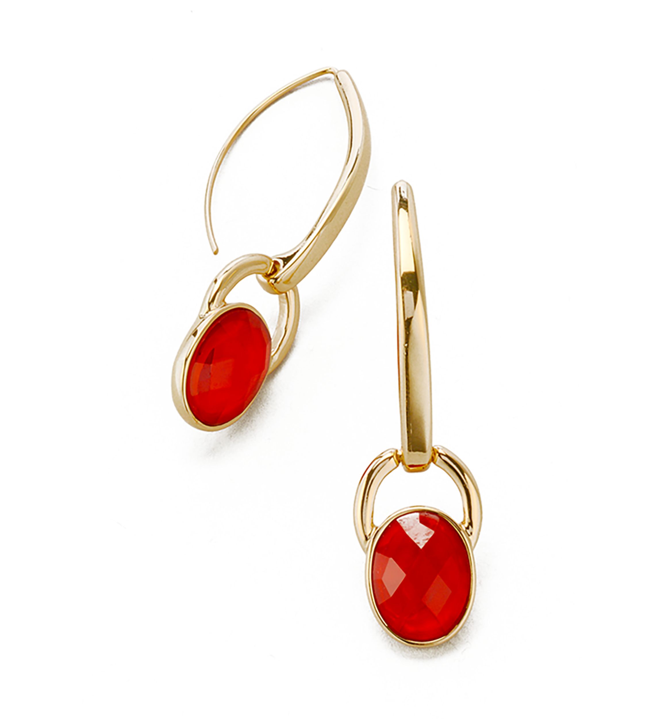 Gold Tone Red Linear Threader Earrings