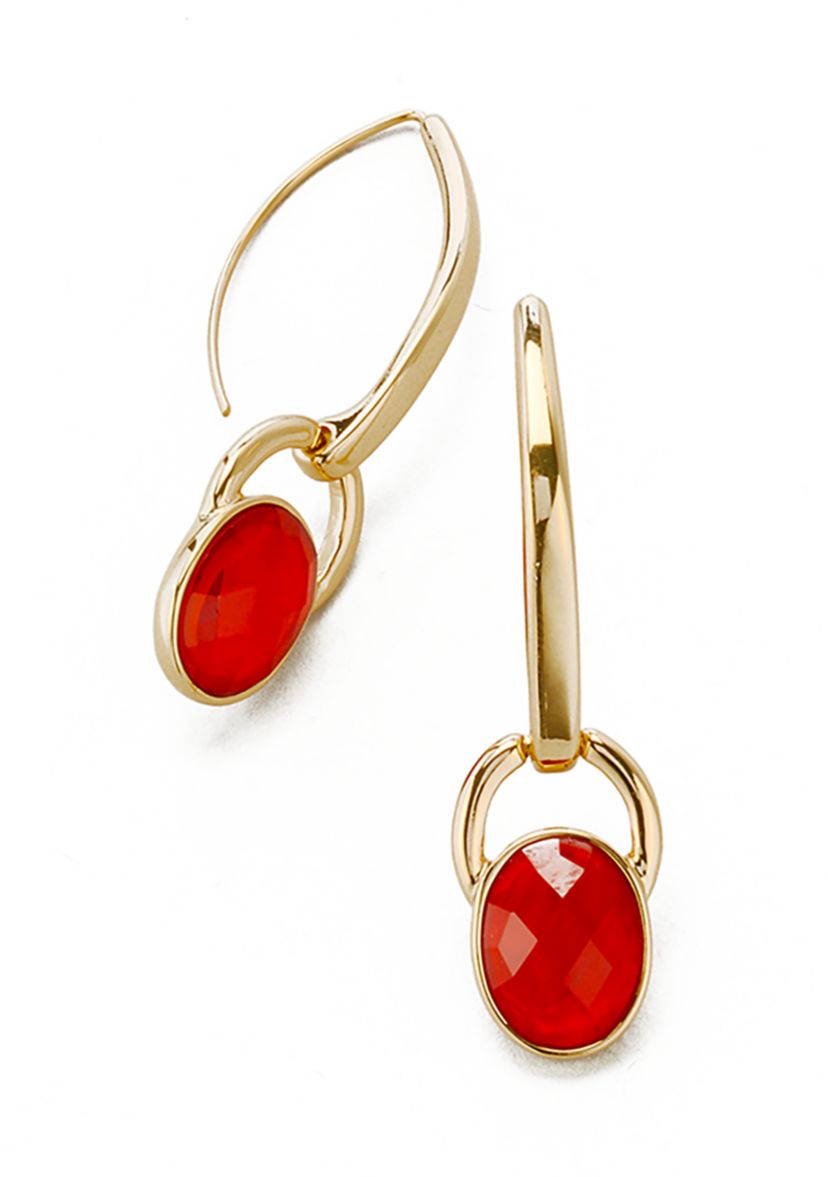 Gold Tone Red Linear Threader Earrings