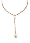 Gold Tone White Pearl Y Necklace