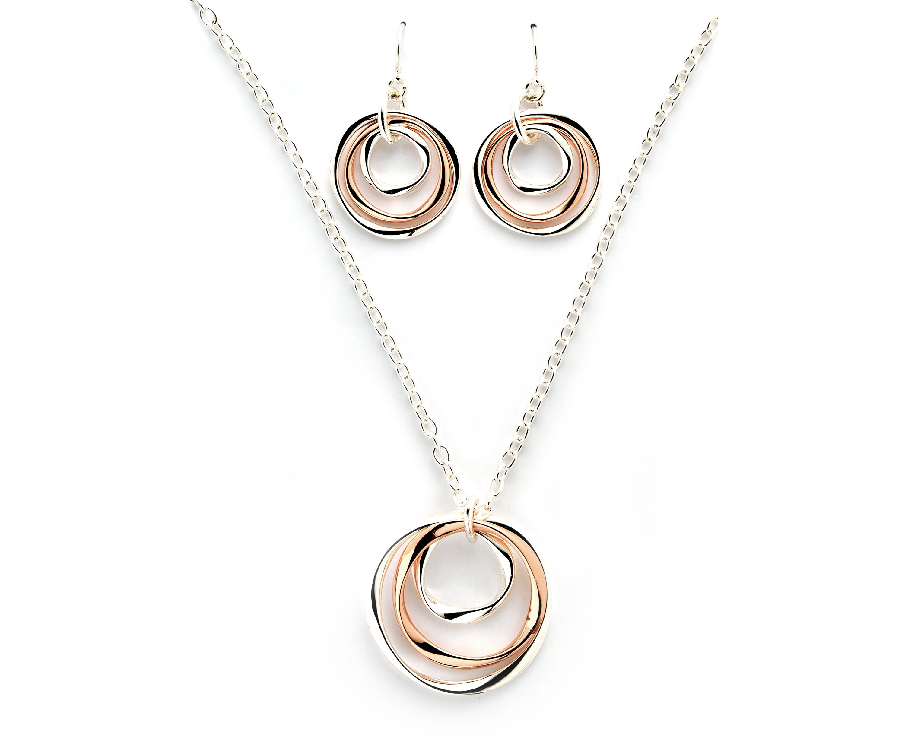 Boxed Two Tone Twist Pendant and Drop Earrings Set