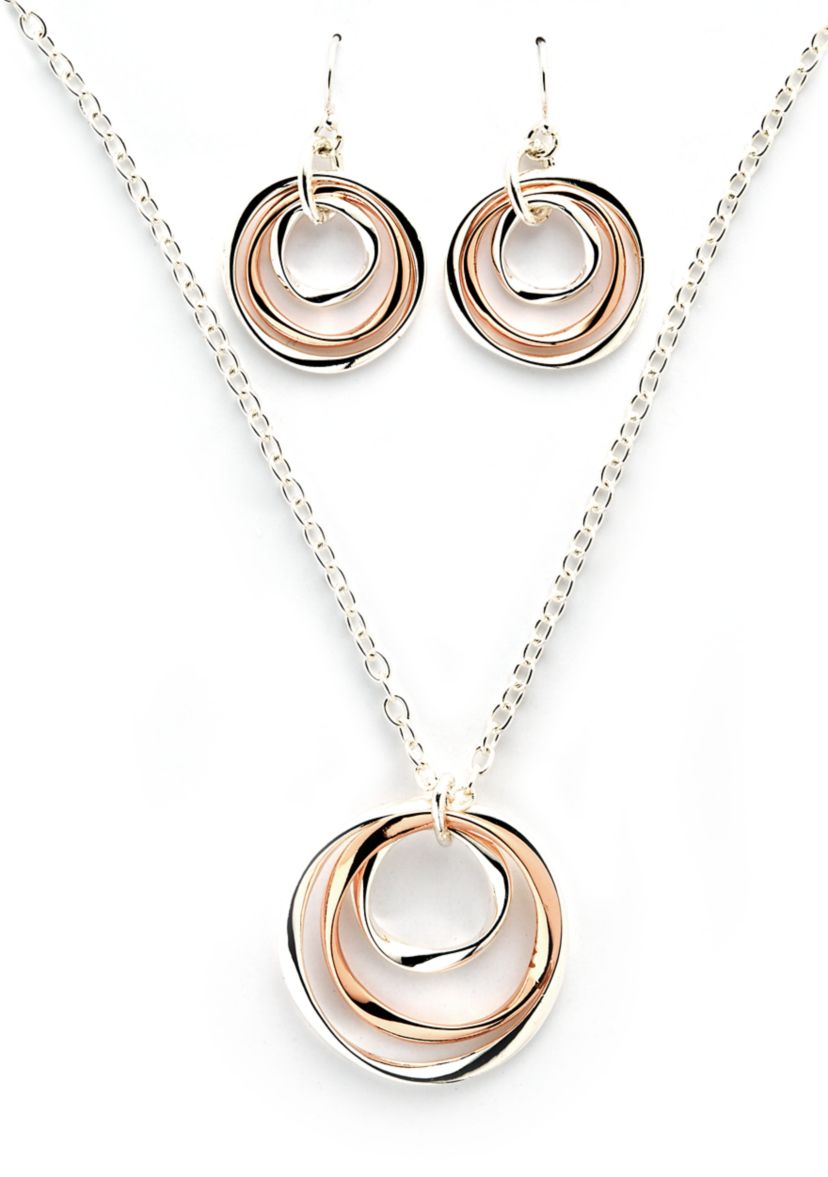 Boxed Two Tone Twist Pendant and Drop Earrings Set