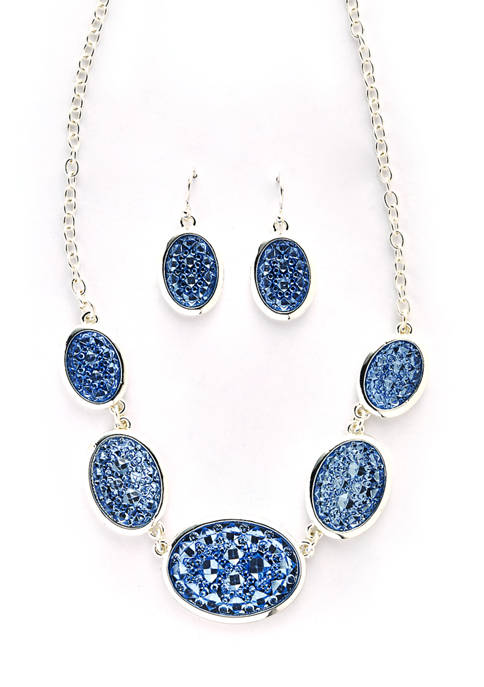 Boxed Stone Pendant Necklace and Drop Earrings Set