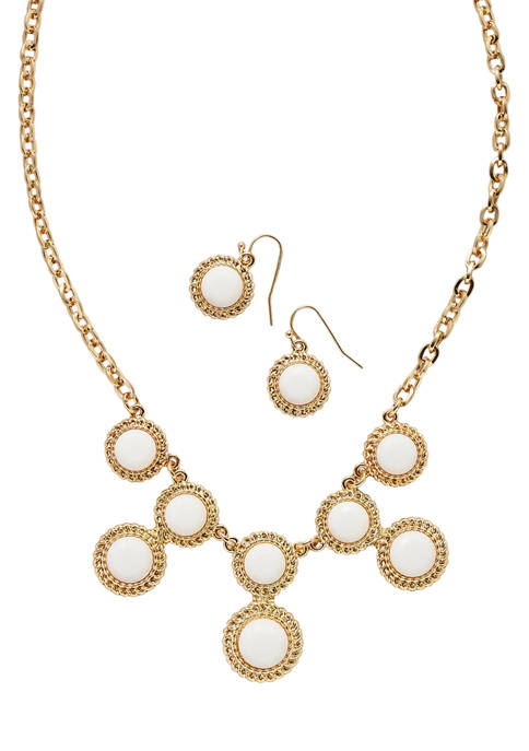 Belk Gold Tone White Stone Necklace and Earrings