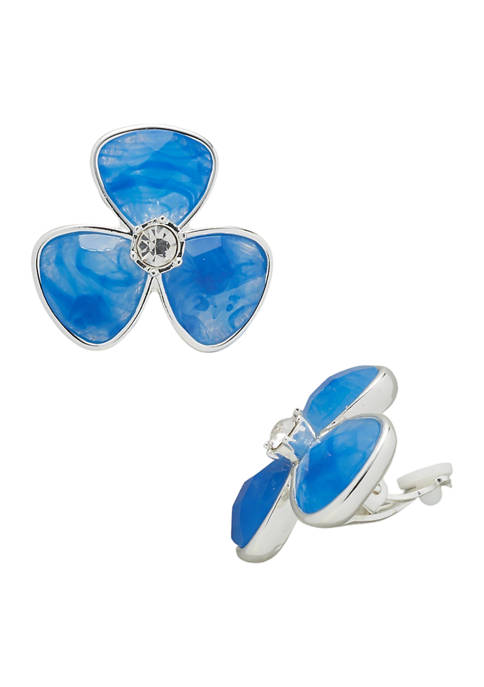 Belk Silver Tone Blue Stone Flower Button Clip