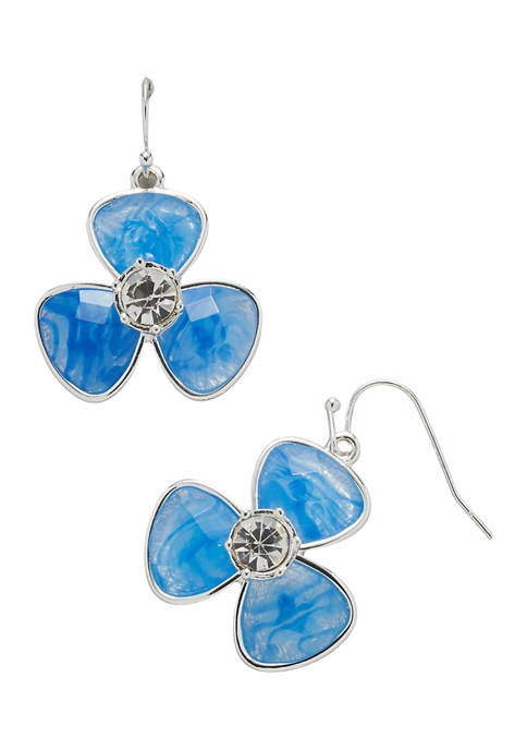Belk Silver Tone Blue Fishhook Flower Drop Earrings