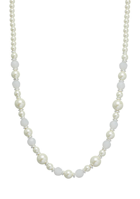 Belk Silver Tone Pearl 16 Inch Bead Collar