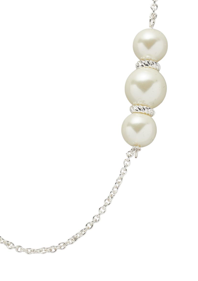 Silver Tone White Pearl 36 Inch Rope Station Necklace