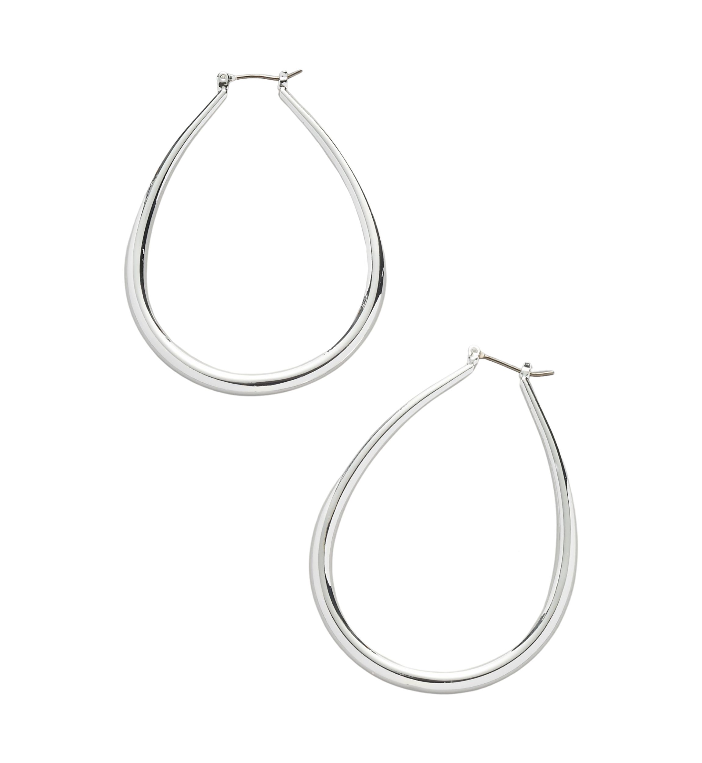 Silver Tone 20 Millimeter Tubular Elongated Hoop Earrings