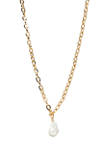 Gold Tone White Organic Pearl 16 Inch Pendant Necklace