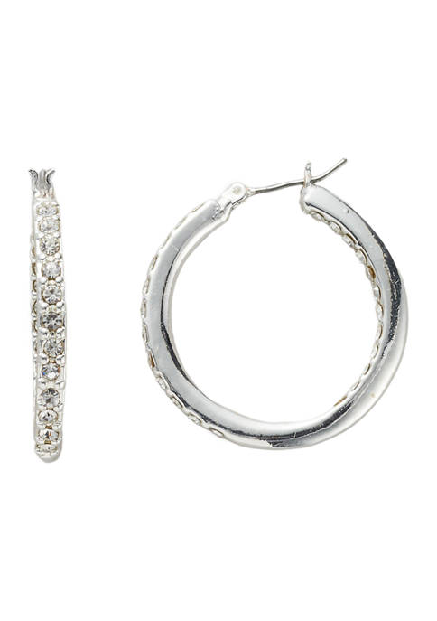 Silver Tone Crystal Pavé In Out Hoop Earrings