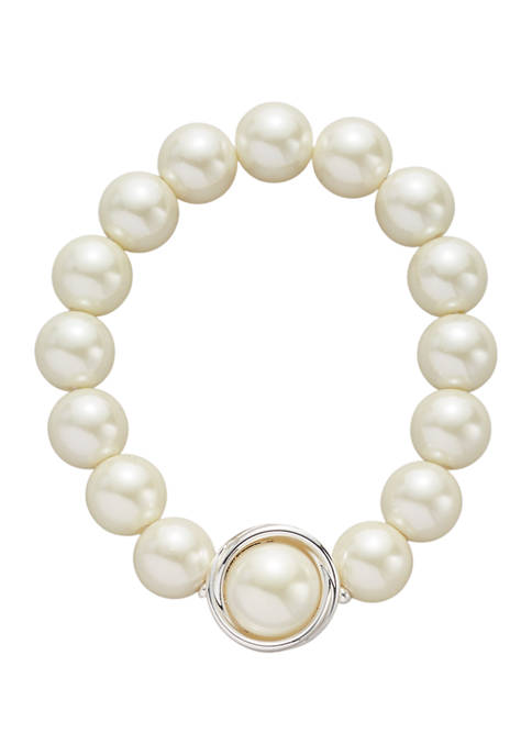 Belk Silver Tone Stretch Pearl Bracelet