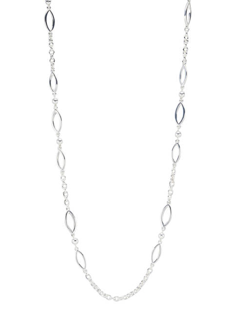 Silver Tone Open Metal Navette 36 Inch Station Necklace 