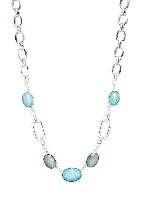 Silver Tone Blue Multi Frontal Necklace