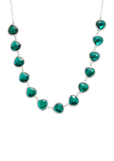 Kim Rogers® Silver Tone Emerald Crystal Collar Necklace