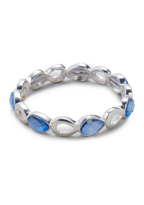 Silver Tone Denim Blue Stretch Bracelet