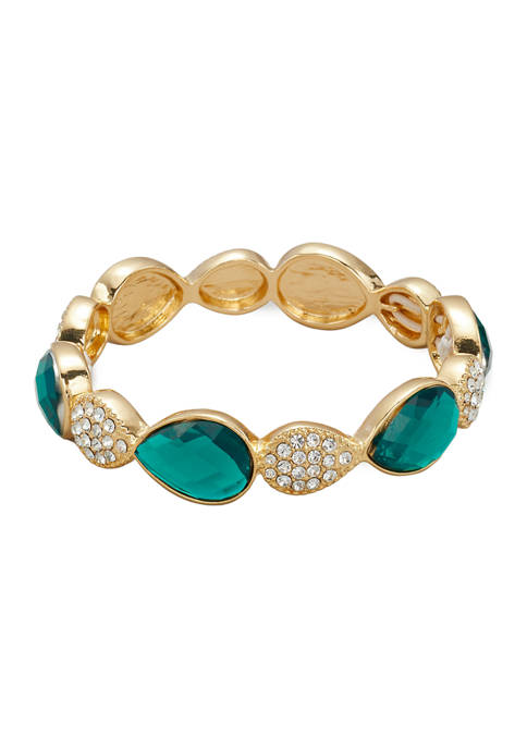 Belk Gold Tone Emerald Crystal Teardrop Stretch Bracelet