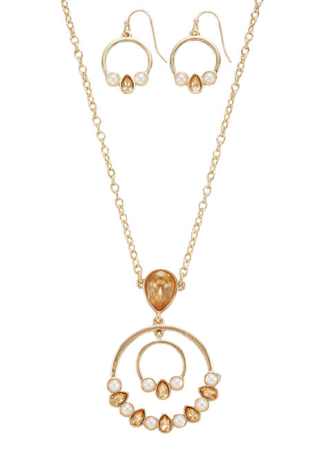 Belk Gold Tone Topaz Orbital Pendant Necklace Earrings