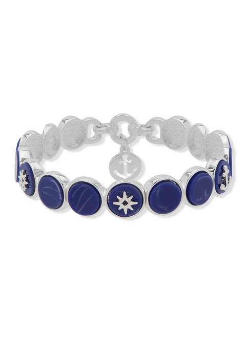 Chaps Silver Tone Blue Nautical Stretch Bracelet