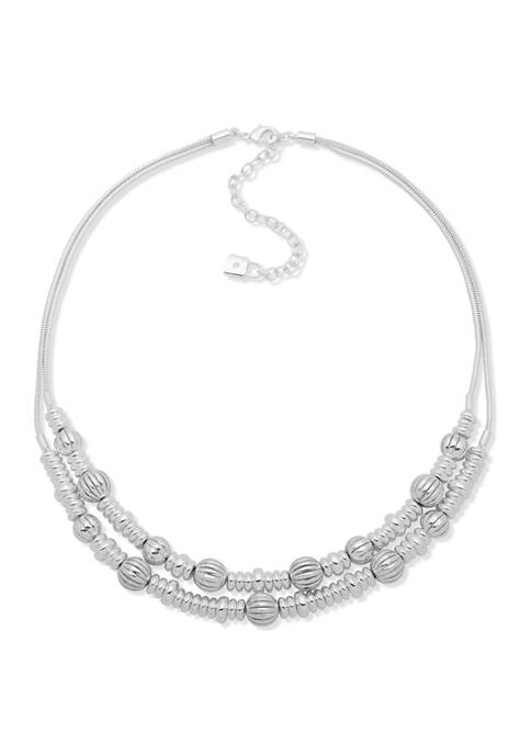 Chaps Silver Tone 17&quot;/18&quot; Textured Multirow Necklace