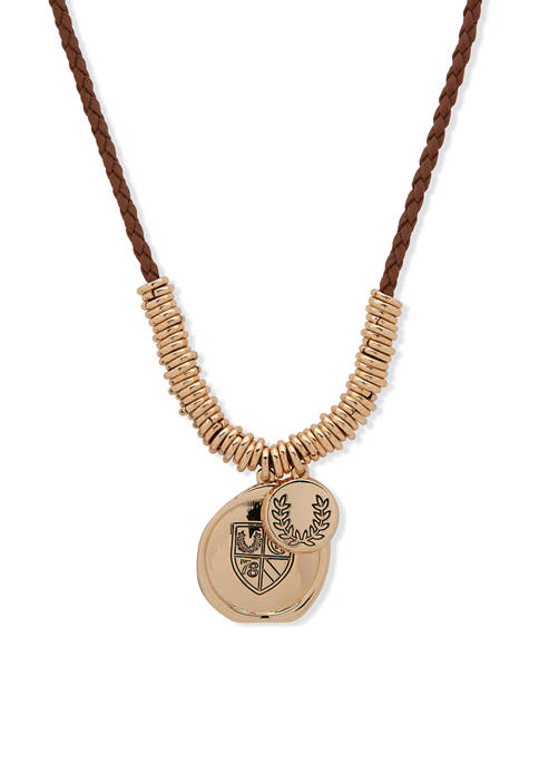 Chaps Two-Tone Brown 32&quot; Leather Cord Pendant Necklace