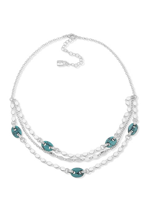 Chaps Silver Tone Turquoise 17&quot; Multi Row Necklace